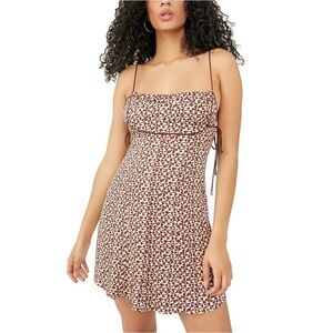 NWOT Free People Kai Print Tie Strap Minidress Brown